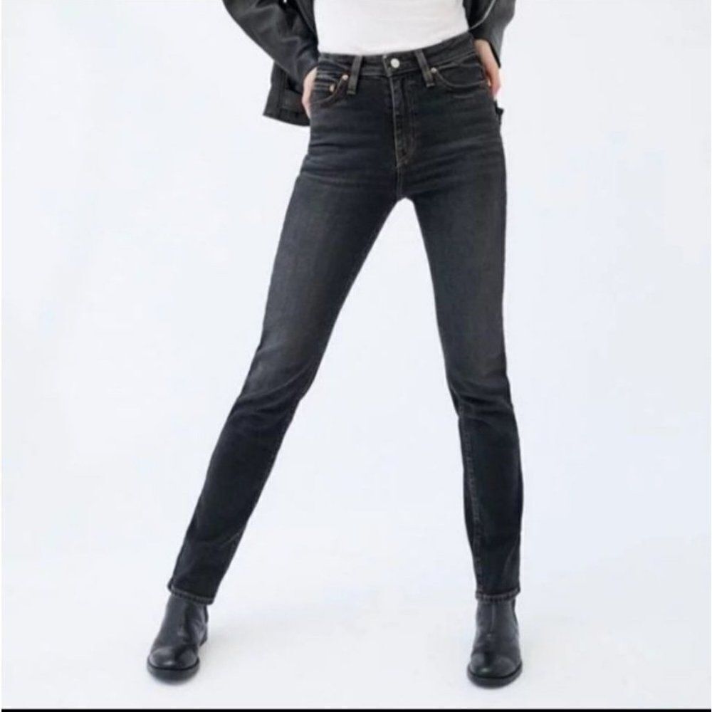 BDG Urban Outfitters Girlfriend High Rise Button Fly Jeans in Washed Black